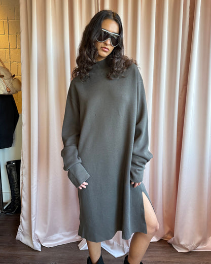 Rick Owens F/W 15 Sphinx Dark Dust Mock Neck Knit Long Sleeve Dress