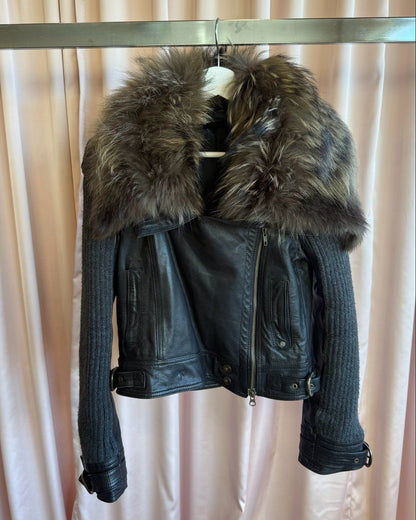 Japanese Brand Raccoon Fur Collar Sheepskin Leather Jacket