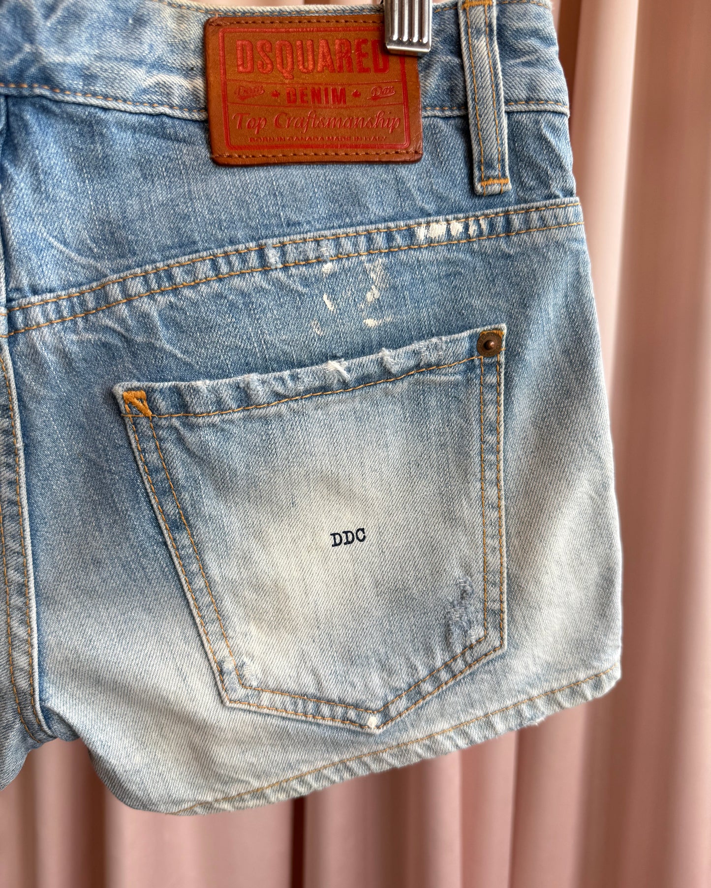 Dsquared² S/S 2013 Paint Splatter Light Wash Low Rise Denim Shorts