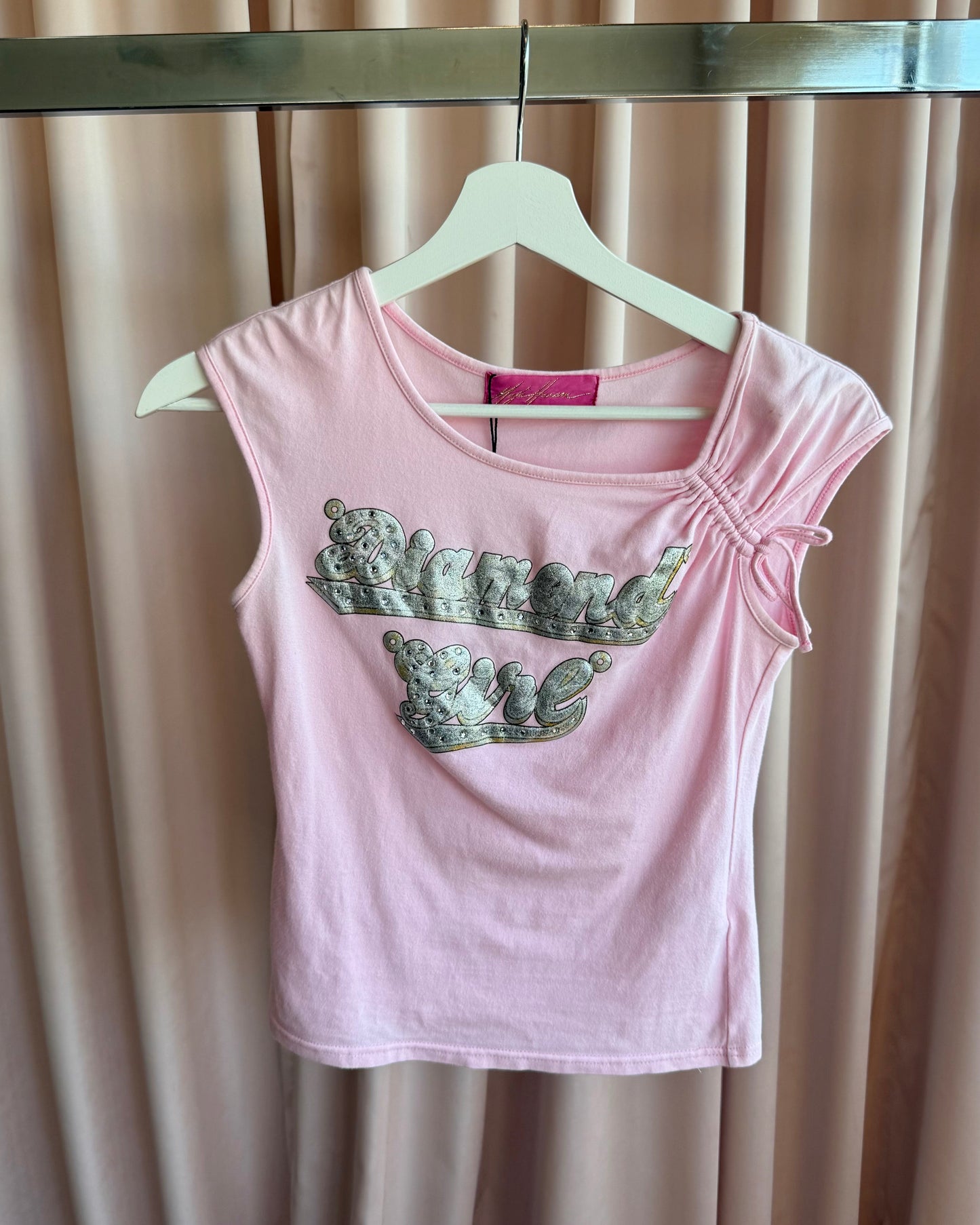 Baby Pink "Diamond Girl" Rhinestone Graphic Top