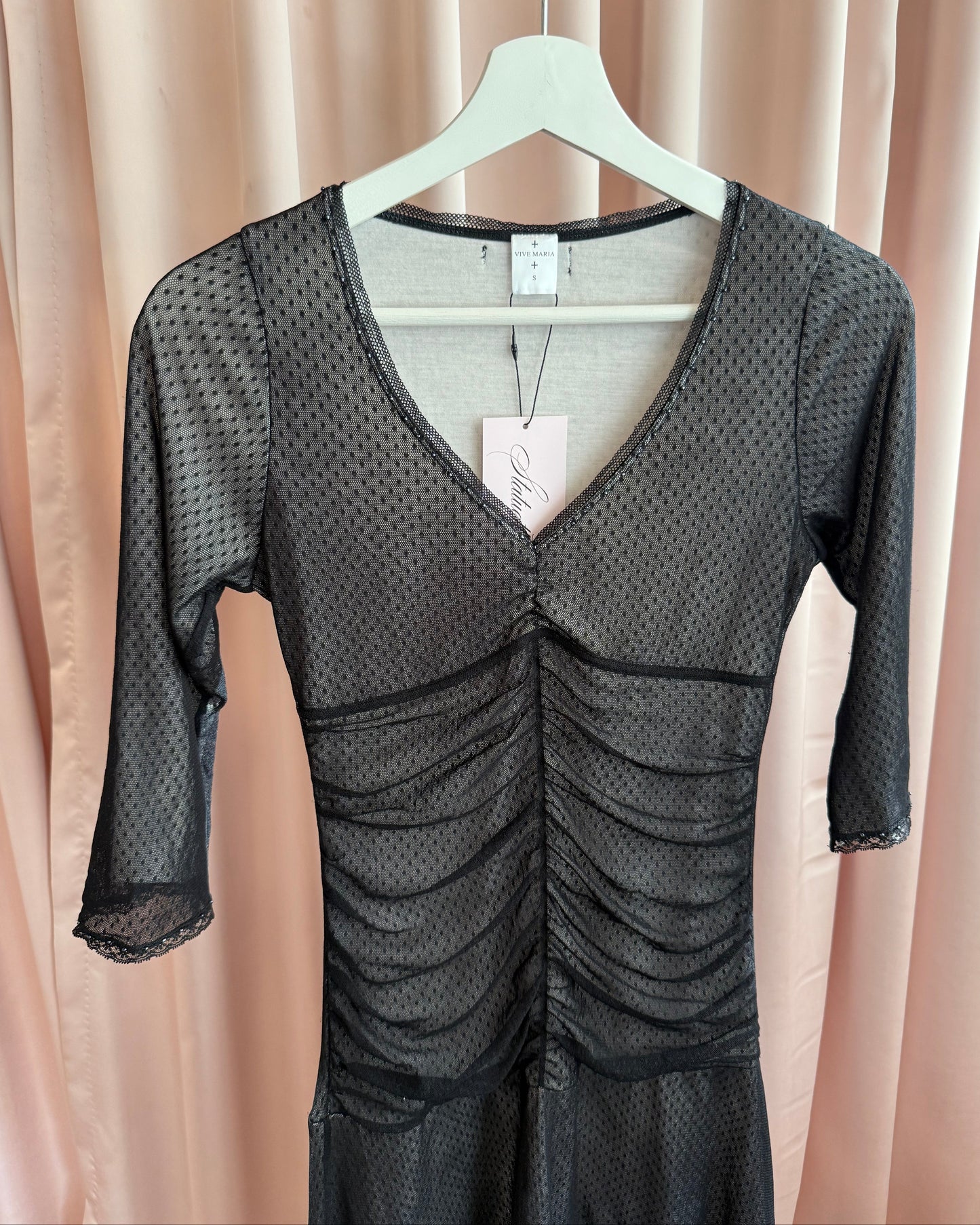 Vive Maria Black Swiss Dot Mesh Lined Drop Waist Dress