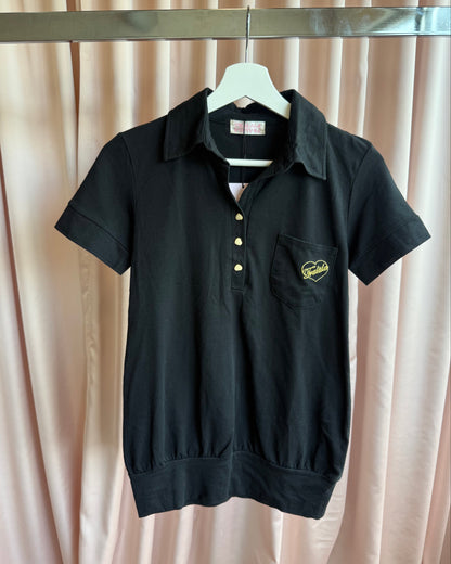 Japanese Brand "Sweet Devils" Black Embroidered Polo Top