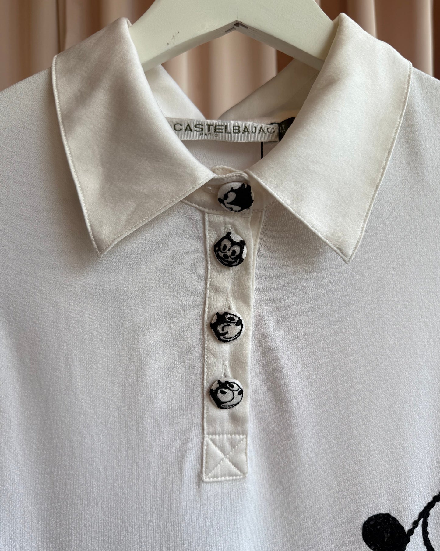 JC de Castelbajac 2006 Felix The Cat Sequins Sleeveless Polo Top