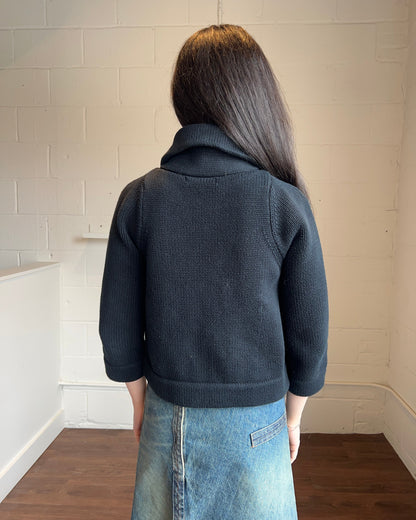 Black Collared Knit Cardigan