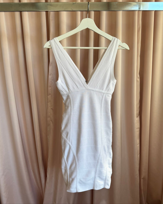 Bebe White V-Neck Mini Bandage Bodycon Dress