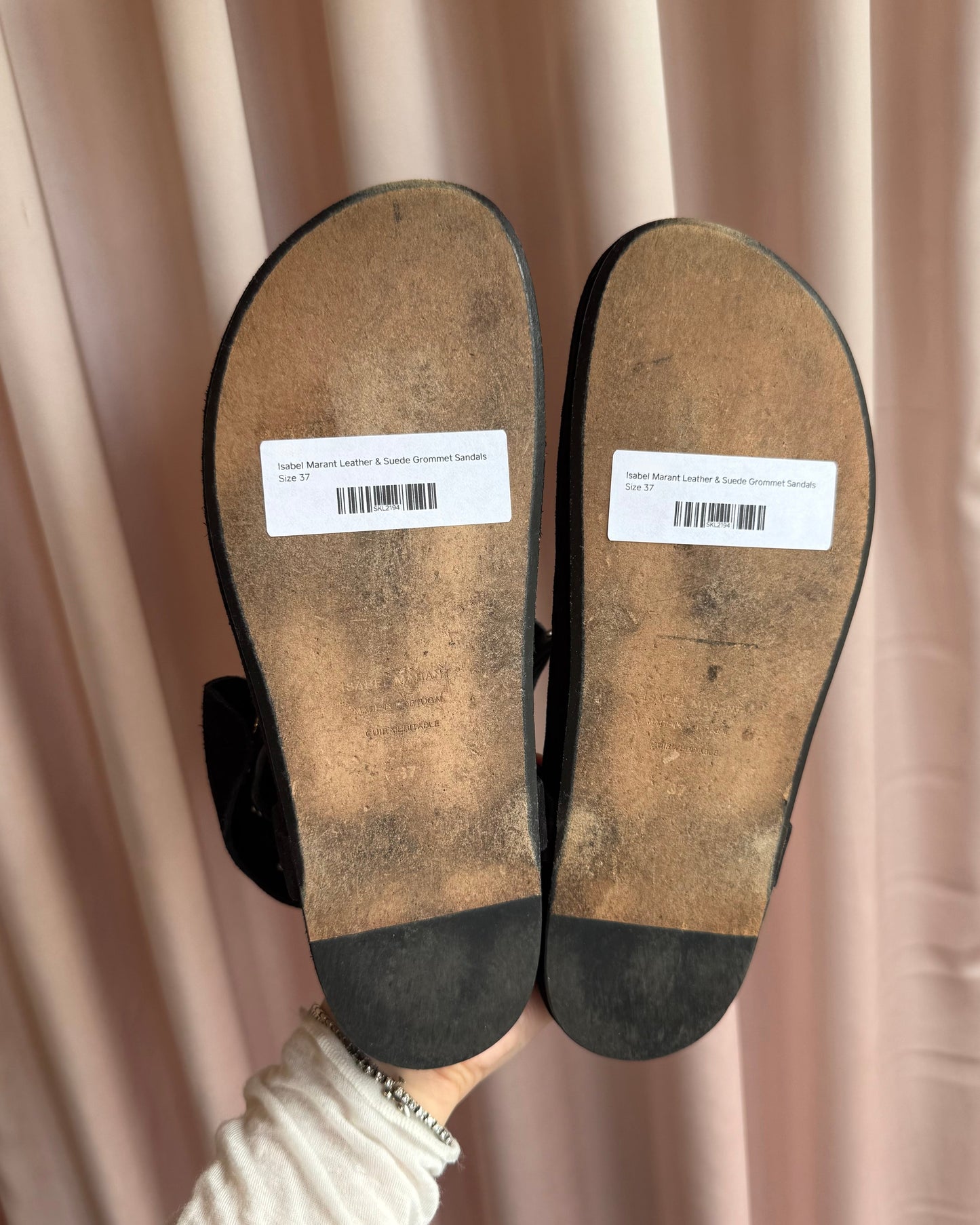 Isabel Marant Black Leather & Suede Grommet Thong Sandals