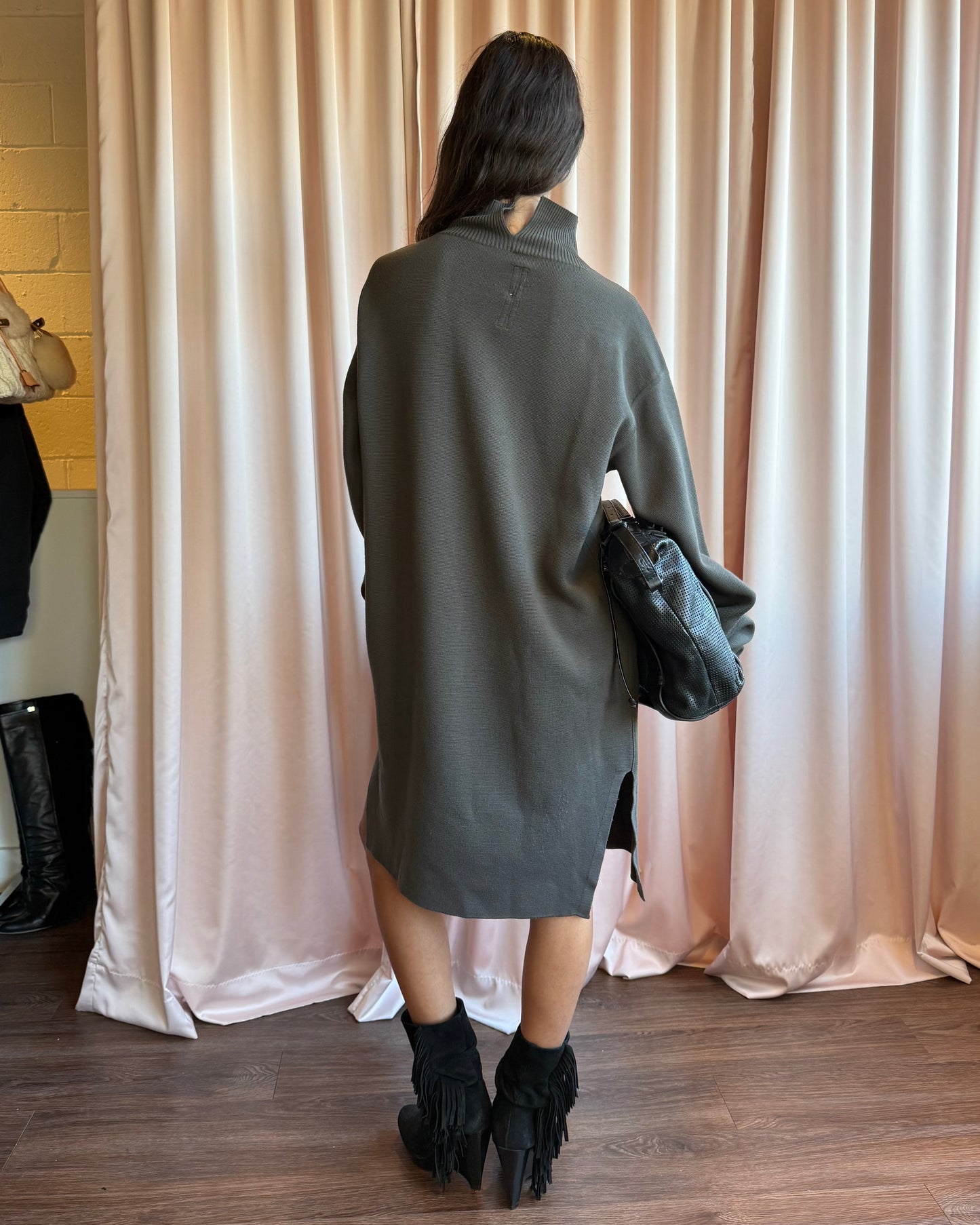 Rick Owens F/W 15 Sphinx Dark Dust Mock Neck Knit Long Sleeve Dress