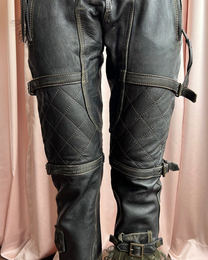 Dsquared² F/W 2005 Lamb Fur Accent Faded Leather Biker Pants