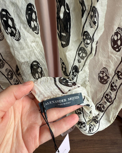 Alexander McQueen White & Black Skull Print Scarf