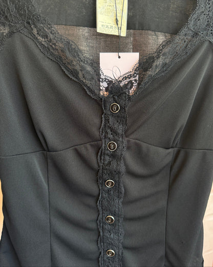 D&G S/S 2006 Black Lace Trim Button Up Long Sleeve Blouse