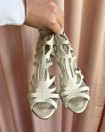 Dior White Python Embossed Leather Cut Out Heel Sandals