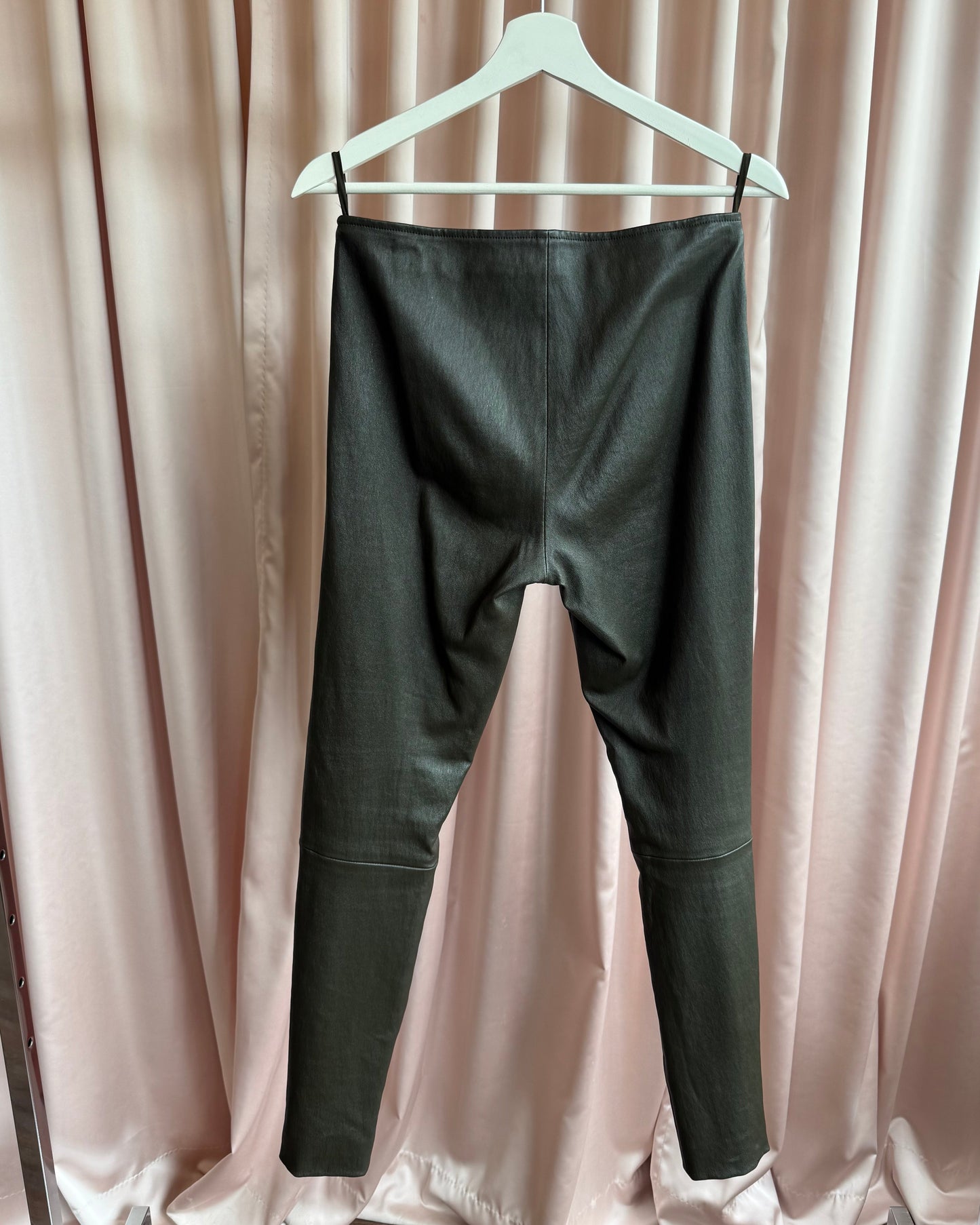 The Row Dark Olive Lambskin Leather Leggings