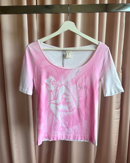 Castelbajac x Disney Pink Tinker Bell Rhinestone Graphic Top