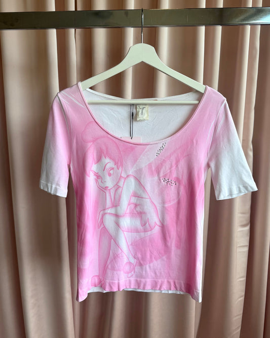 Castelbajac x Disney Pink Tinker Bell Rhinestone Graphic Top