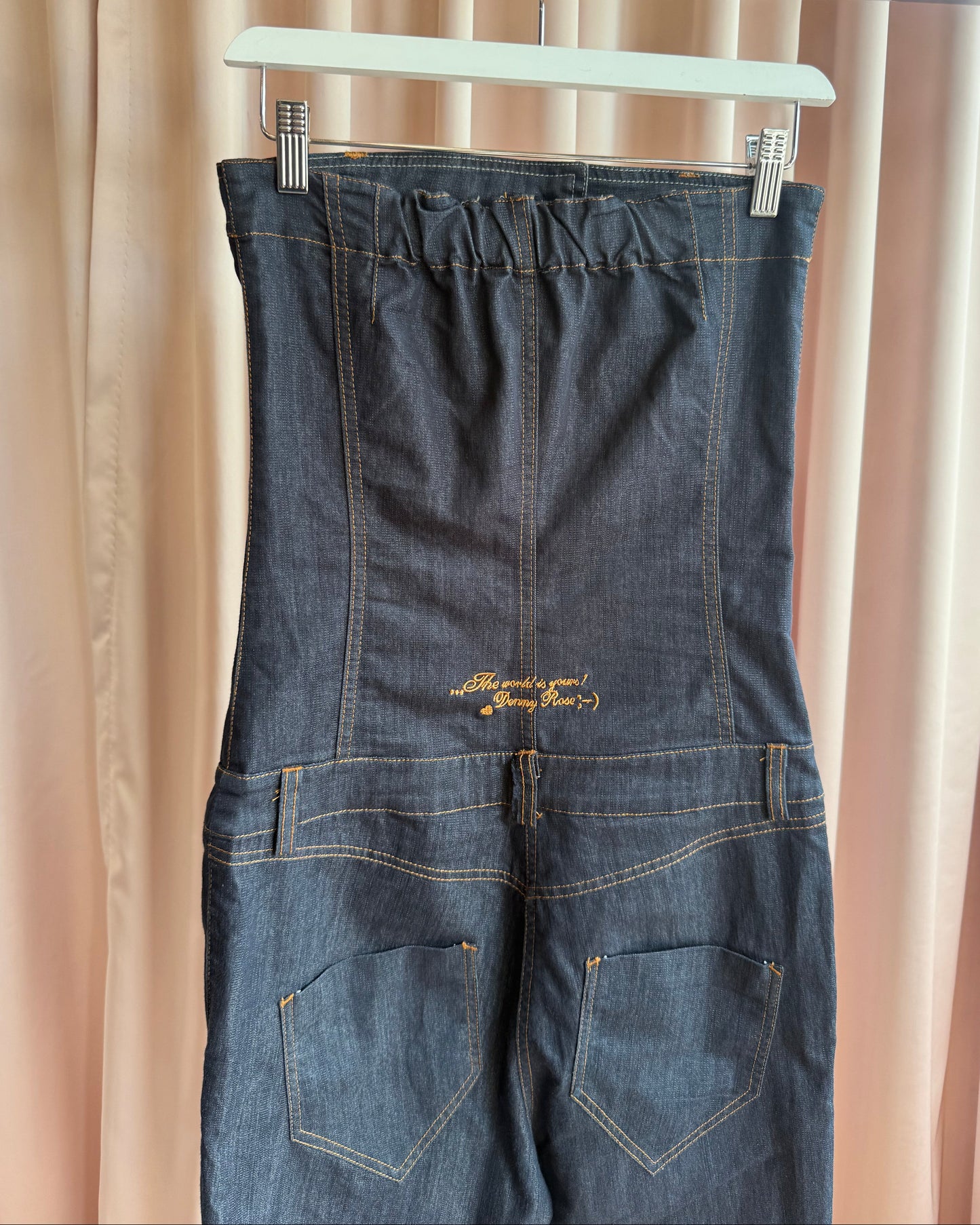 Italian Brand Strapless Sarouel Drop Crotch Denim Jumpsuit