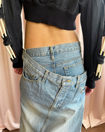 Japanese Brand Asymmetric Double Layered Denim Maxi Skirt
