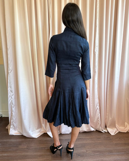 Spanish Brand Navy Linen Drop Waist Shirt Dress