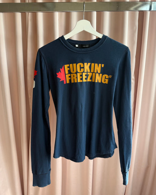 Dsquared² F/W 2004 "Fuckin' Freezing" Graphic Navy Long Sleeve T-Shirt
