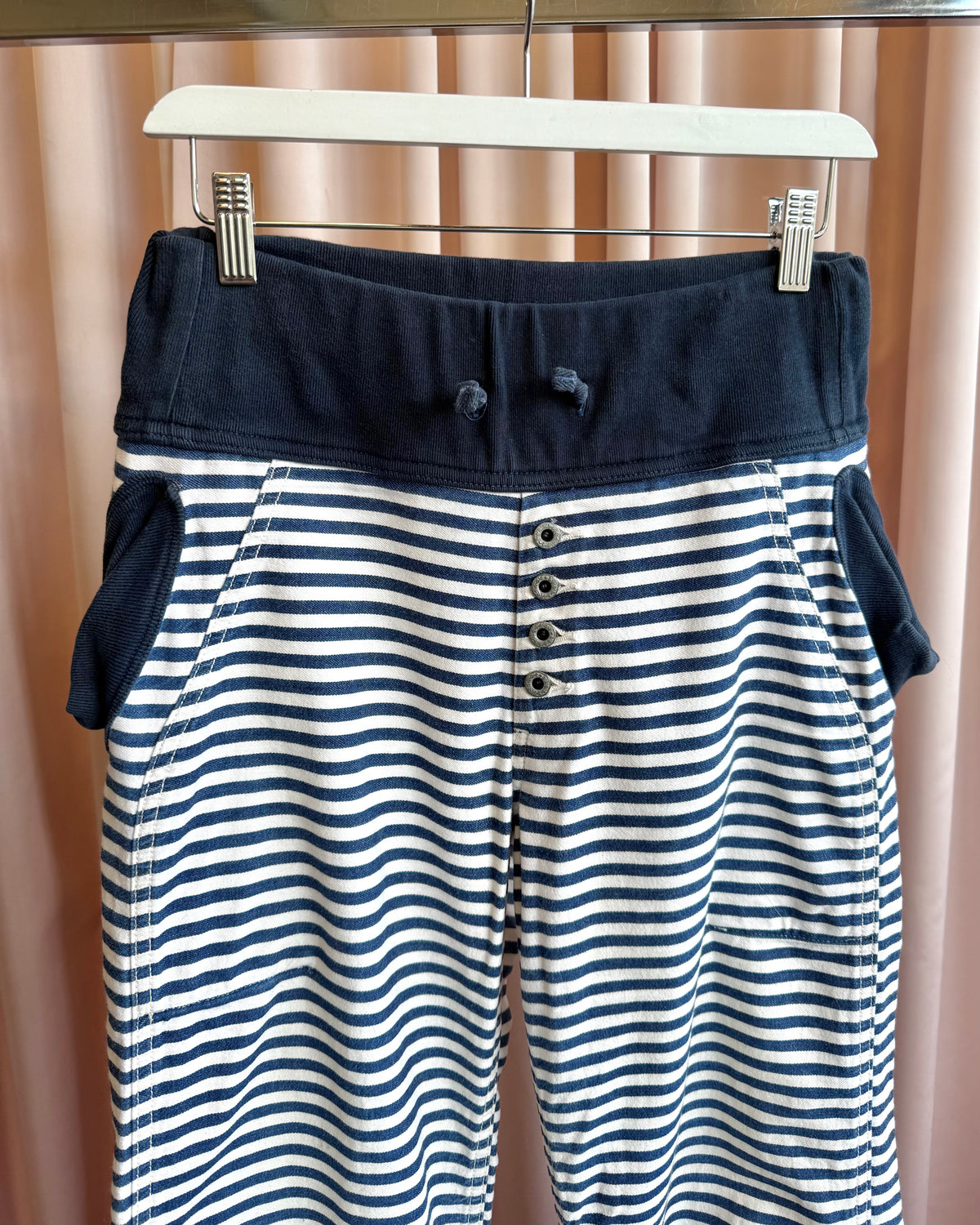 Kapital Navy & White Striped Cotton Wide Leg Drawstring Pants