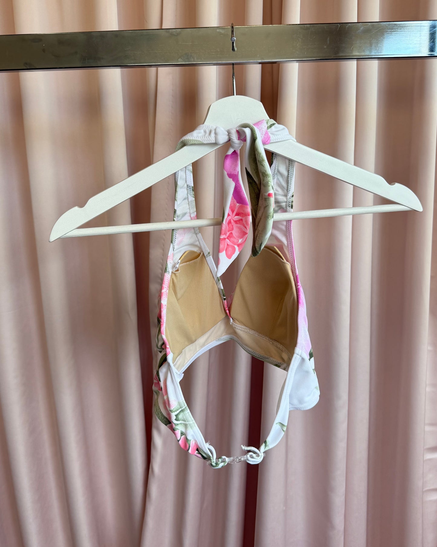 Japanese Brand Rhinestone White & Pink Floral Print High Cut Bikini