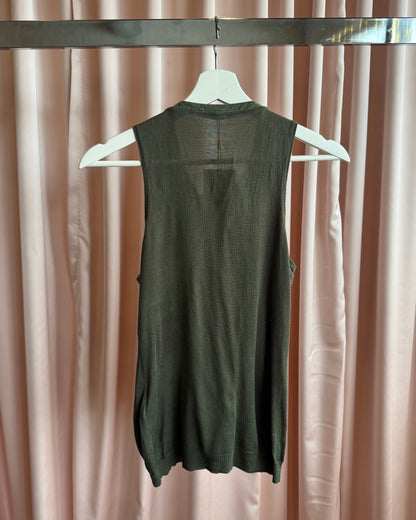 Balenciaga by Ghesquière 2007 Olive Green Silk Knit Buttoned Tank Top