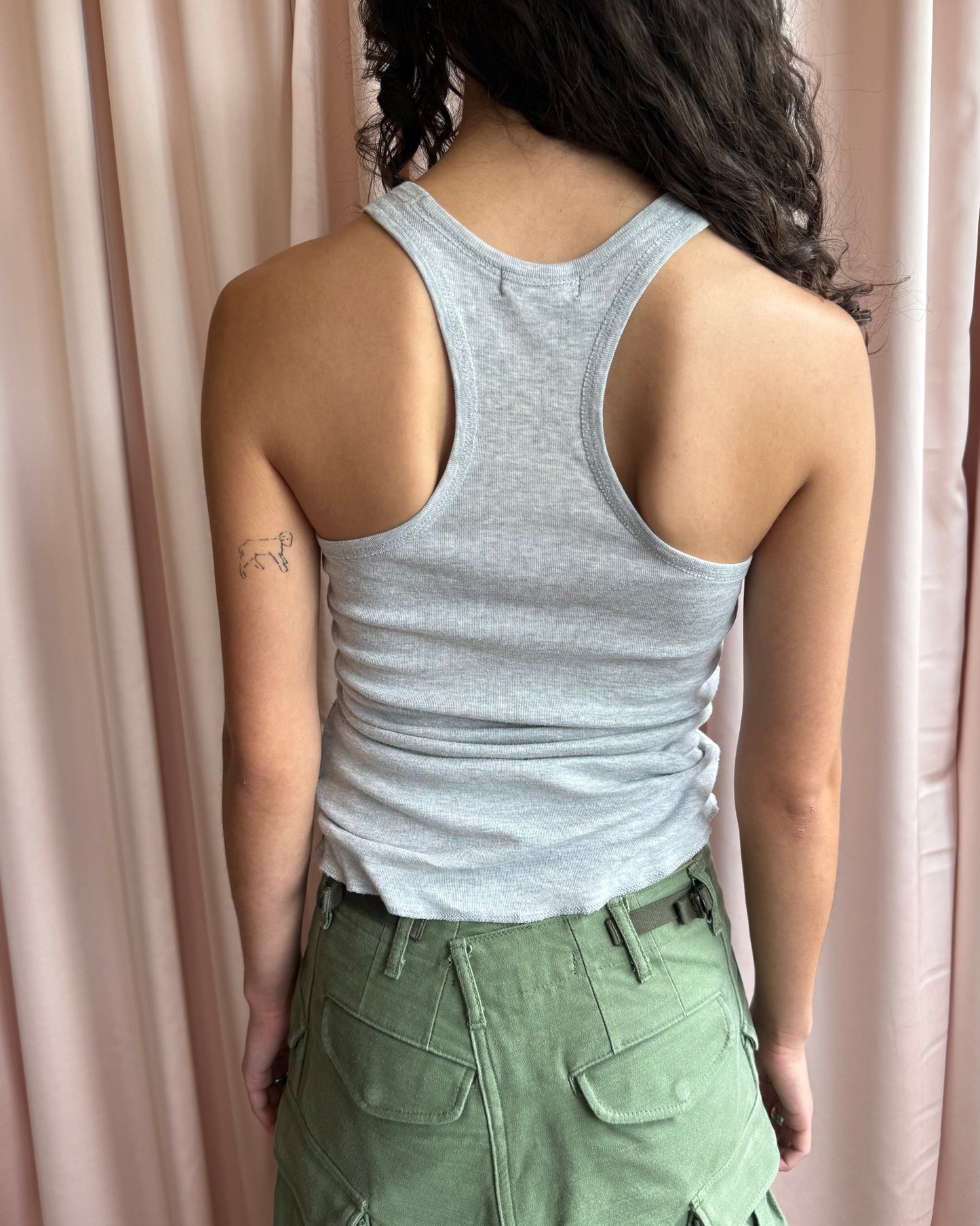Comme des Garçons tricot "Run Away" Grey Text Graphic Tank Top