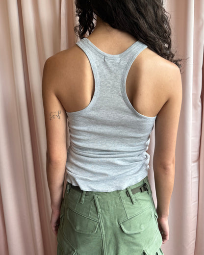 Comme des Garçons tricot "Run Away" Grey Text Graphic Tank Top