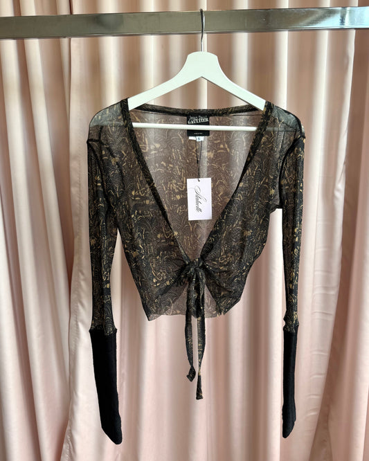 Jean Paul Gaultier Jungle Print Mesh Long Sleeve Wrap Top