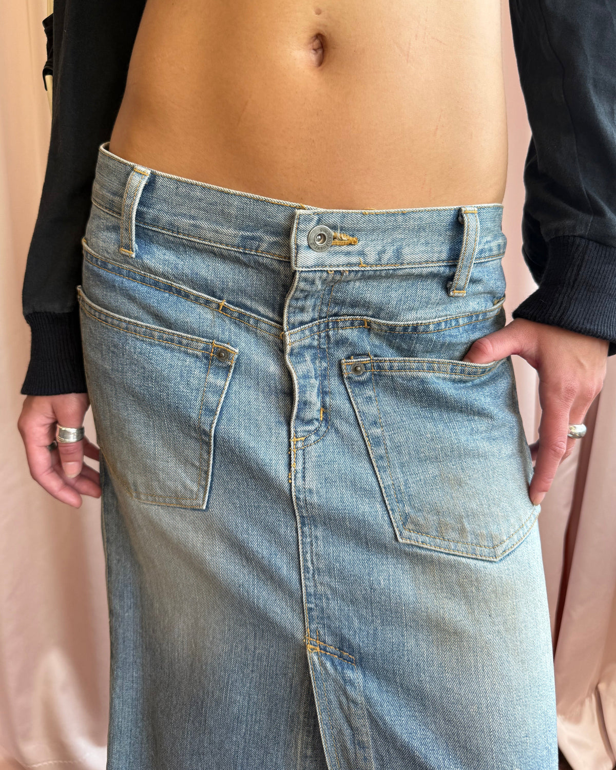 Japanese Brand Asymmetric Double Layered Denim Maxi Skirt