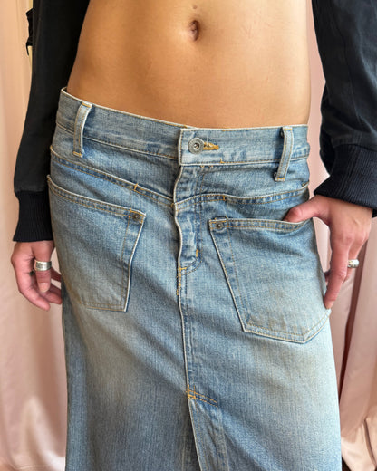 Japanese Brand Asymmetric Double Layered Denim Maxi Skirt