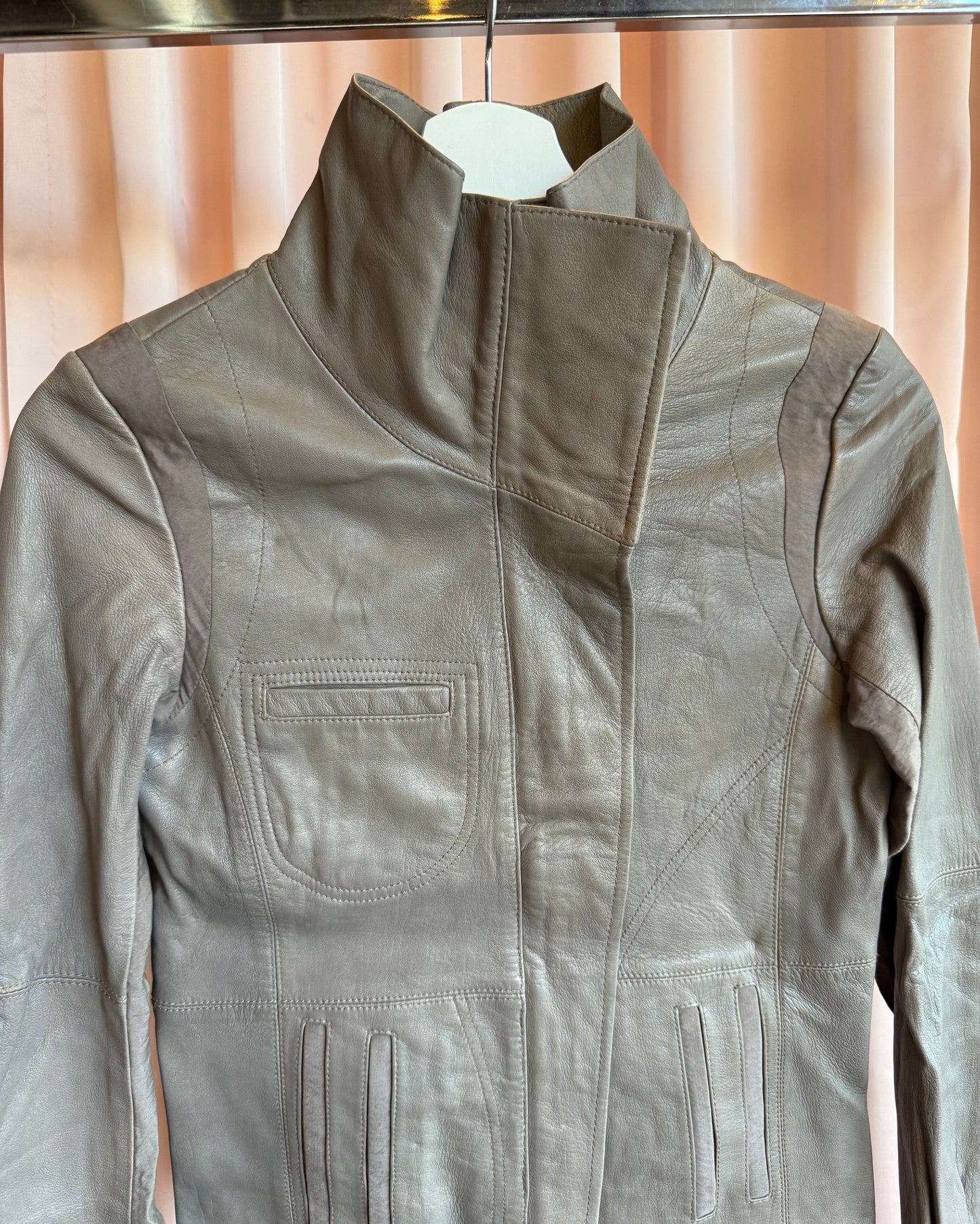 Japanese Brand Dust Tone Sheepskin Leather Side Zip Moto Jacket