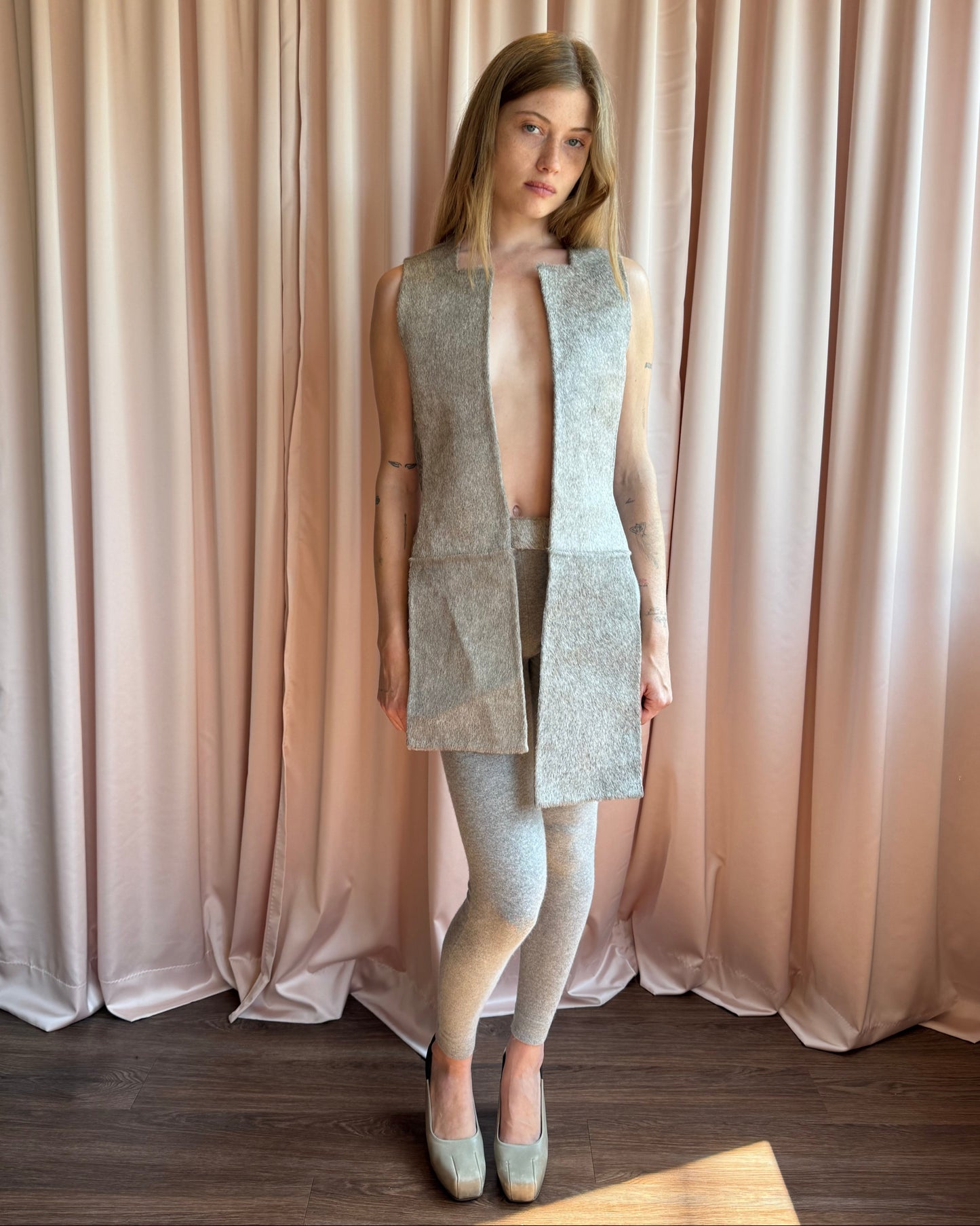 Grey Horsehair Structured Panel Vest