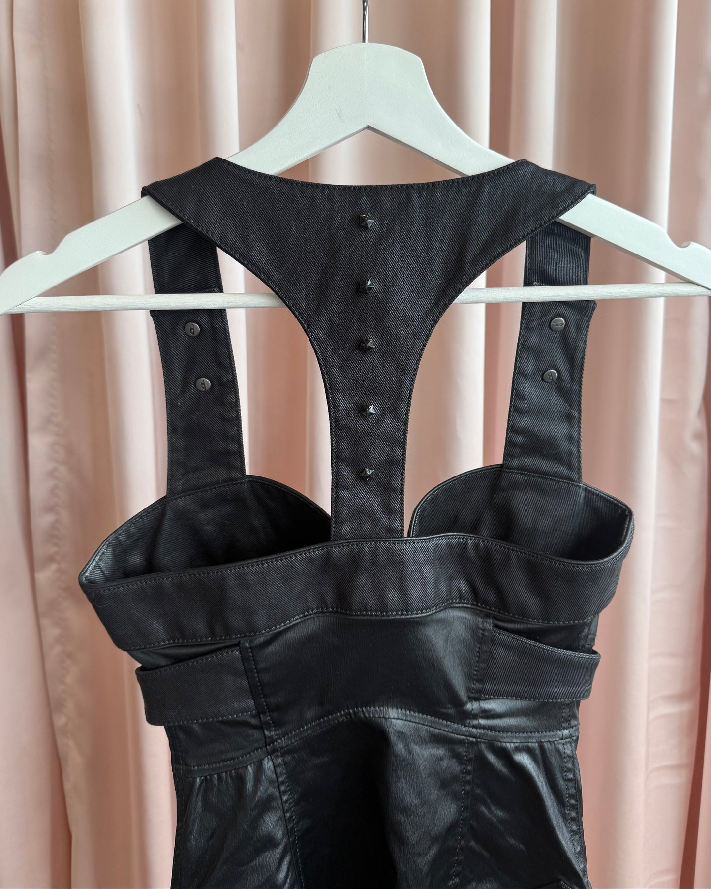 Diesel Studded Coated Black Denim Bustier Zipper Dress