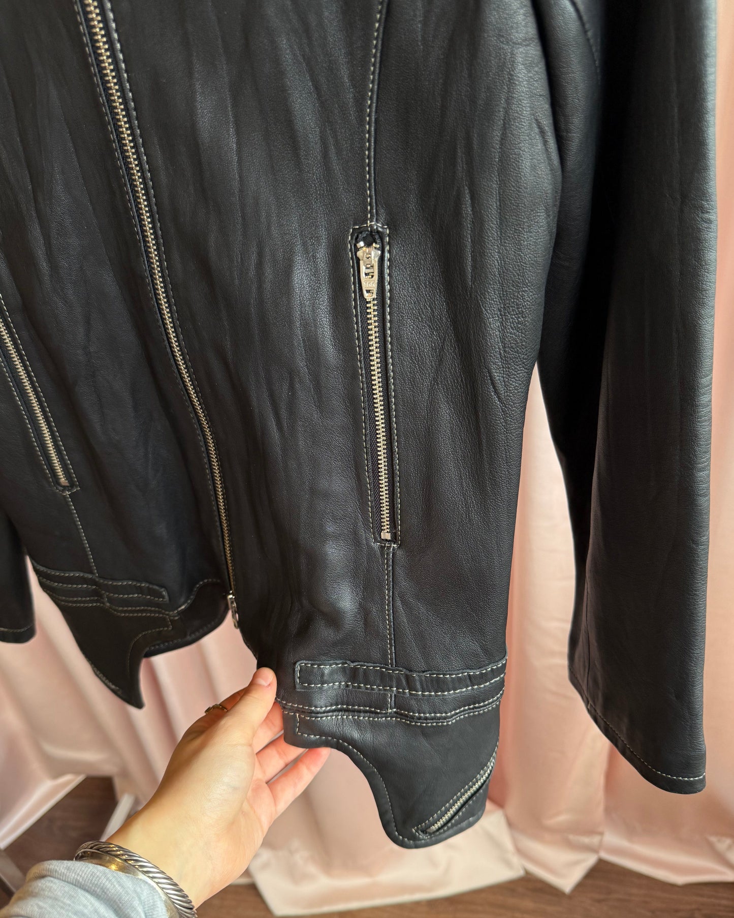 Japanese Brand T. B. Genuine Leather Contrast Stitch Moto Jacket