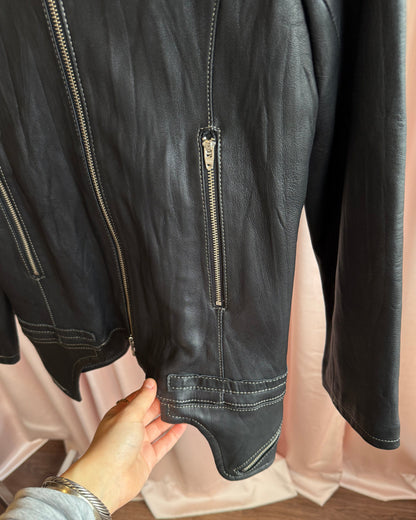 Japanese Brand T. B. Genuine Leather Contrast Stitch Moto Jacket