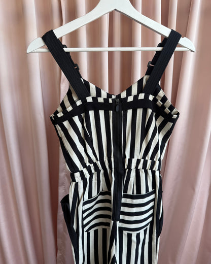 1990's Dancing Riot Black & White Striped Jumpsuit