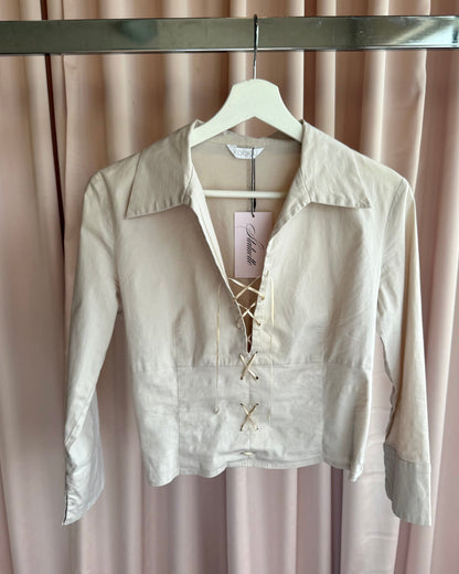 KOOKAÏ Beige Lace up Long Sleeve Dress Shirt