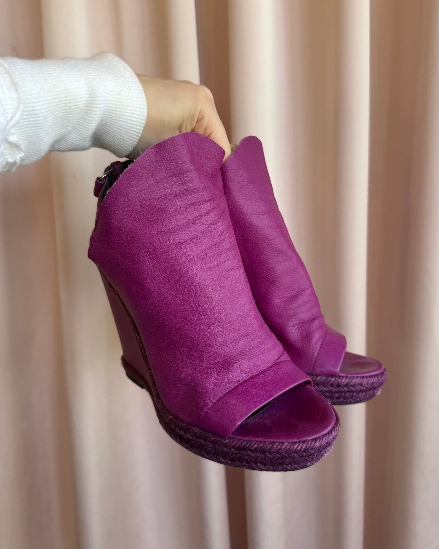 Balenciaga Magenta Leather Espadrille Glove Wedges