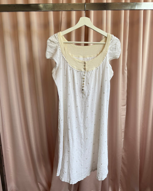 Tsumori Chisato White Button Front Short Sleeve Cotton Tent Dress