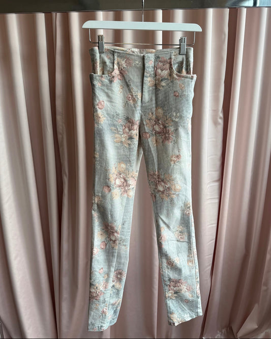 Japanese Brand Floral Tapestry Print Stretch Skinny Pants