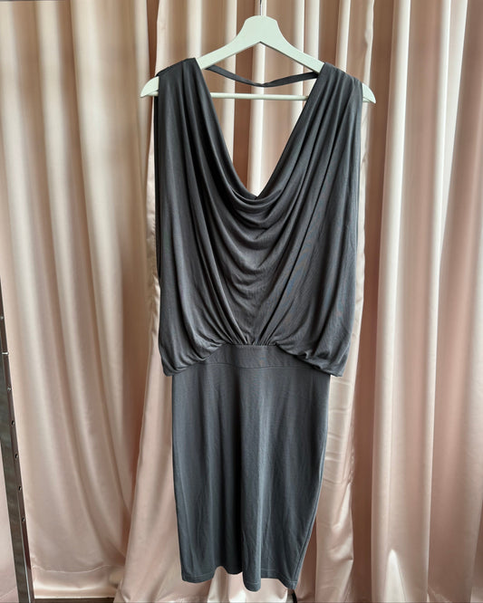 Haute Hippie Nude Grey Draped Open Back Sleeveless Dress