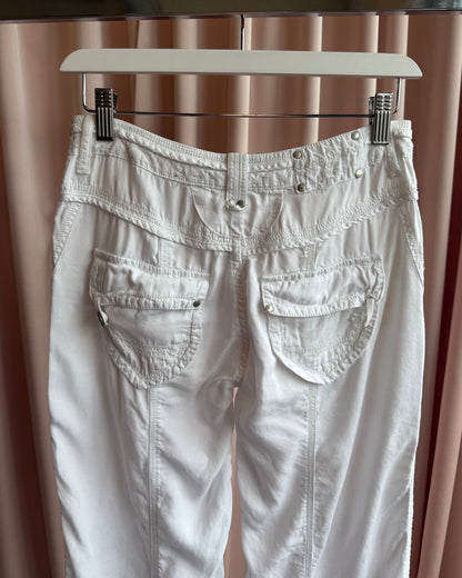 Pepe Jeans 2000's White Drawstring Cargo Pants