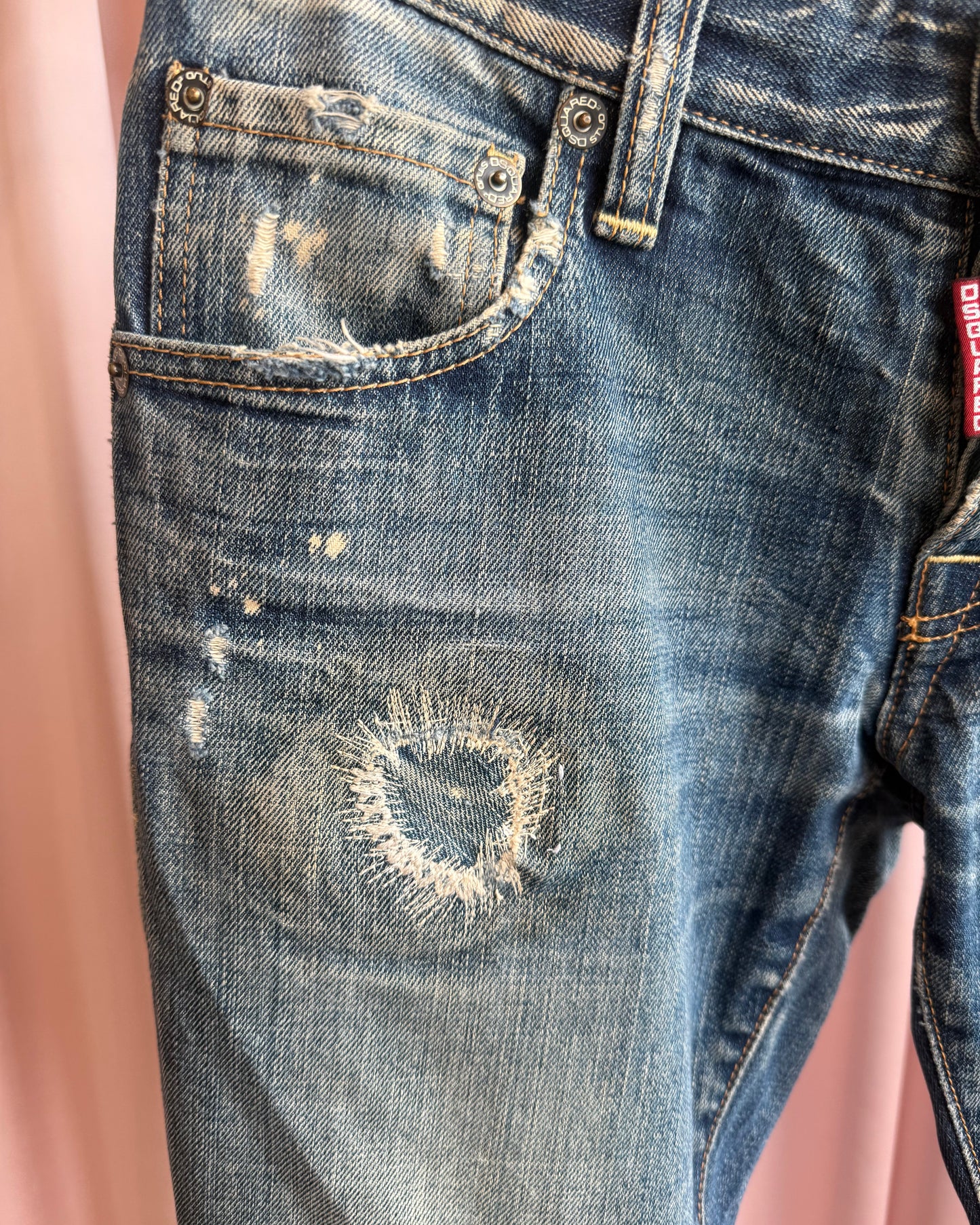 Dsquared² "Dean & Dan" Embroidered Distressed Faded Denim
