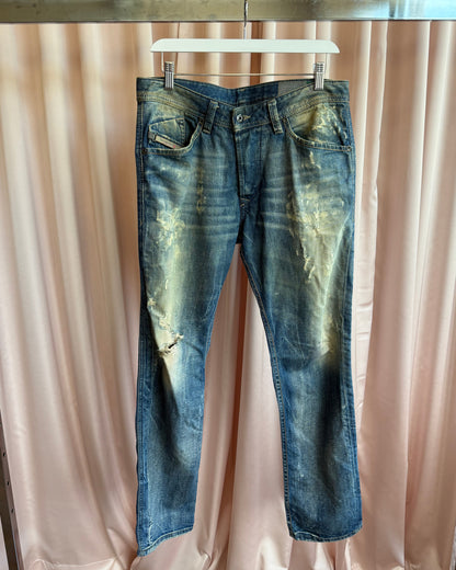 Diesel "Darron" Painted Distressed Faded Denim