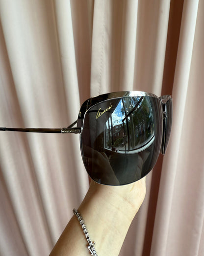 Gucci Silver Tone Half Rim Oversized Aviator Sunglasses