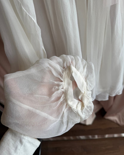 John Richmond Sheer White 100% Silk Bishop Sleeve Blouse