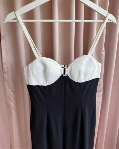 Escada 1980's Black & White Sleeveless Flare Leg Jumpsuit