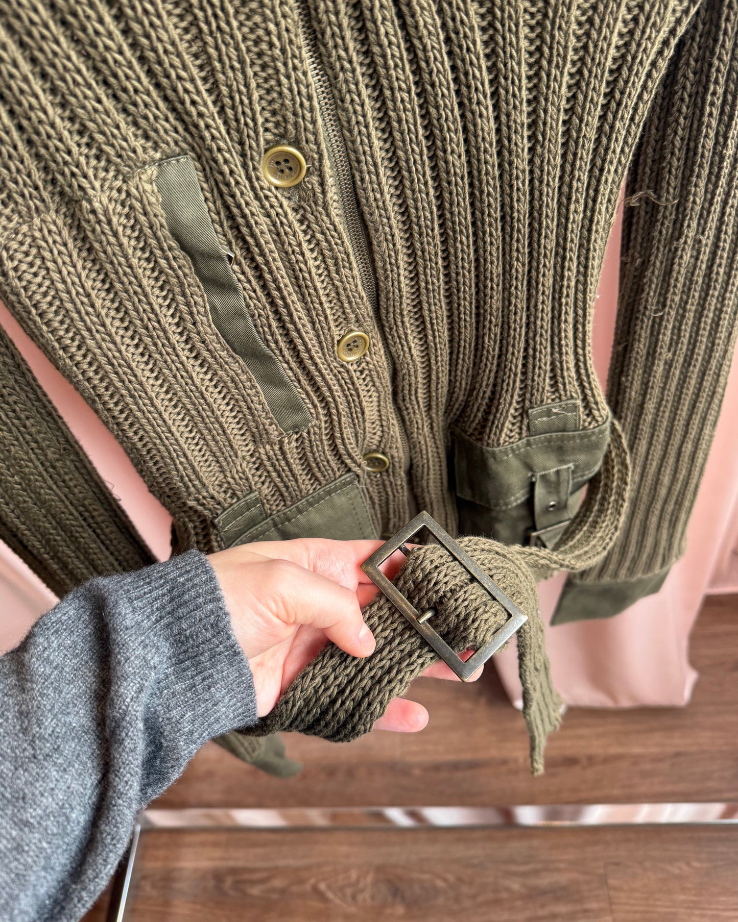 Patrizia Pepe Utility Cargo Khaki Knit Belted Jacket