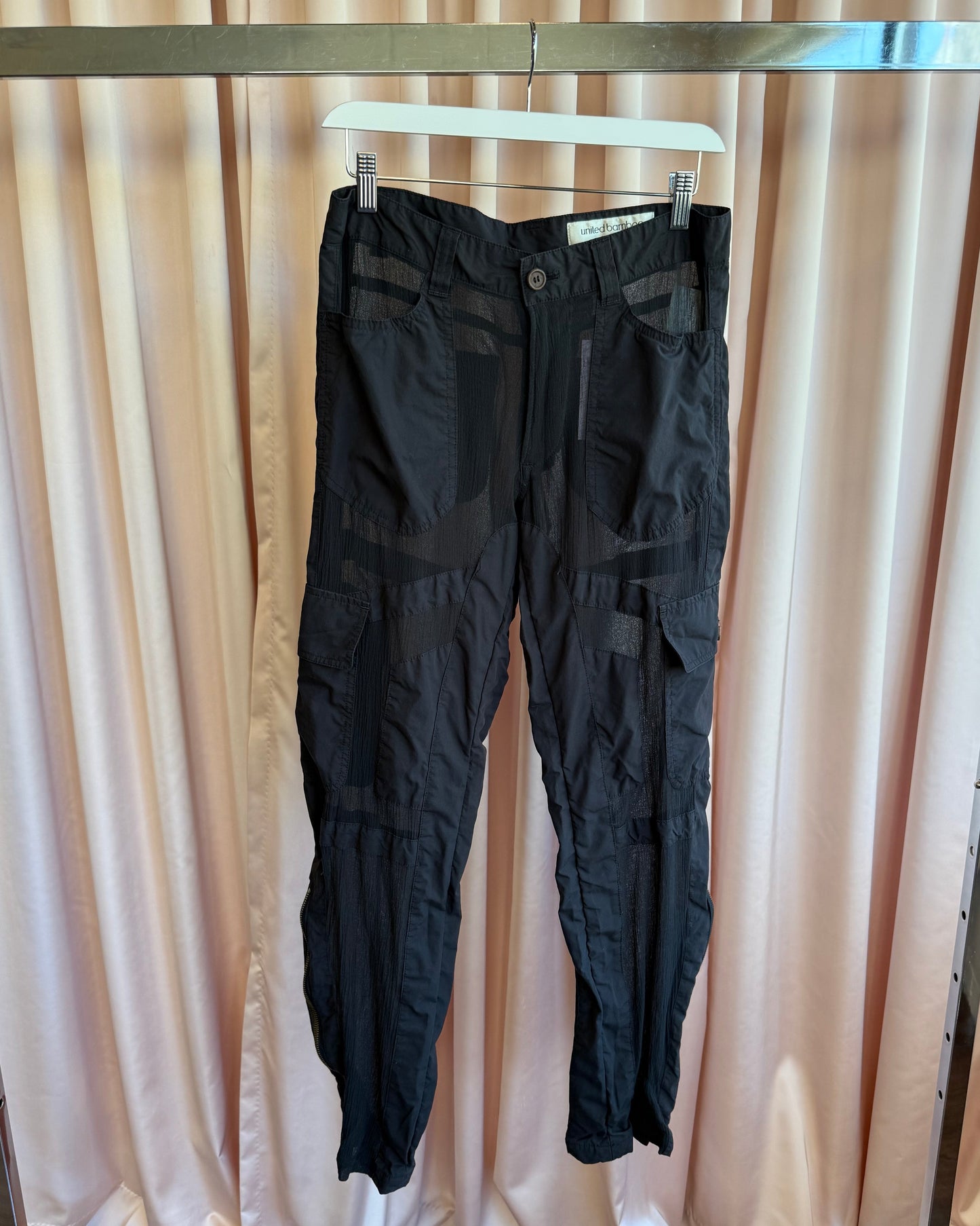 United Bamboo Sample Sheer Black Cargo Pants