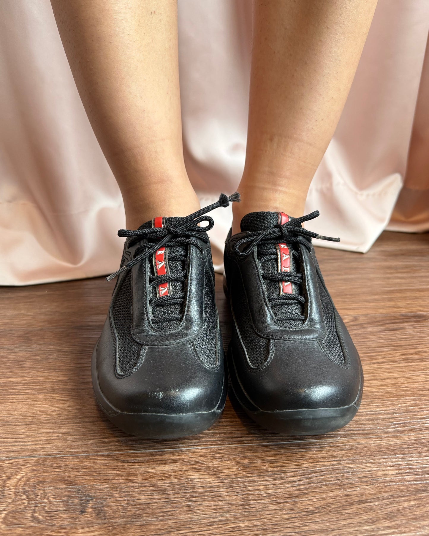 Prada America’s Cup Black Leather Sneakers